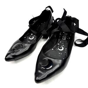 Black Killstar Moon Lace Up Flats Size 8